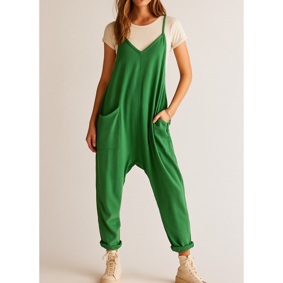 Ces Femme Pants - Ces Femme sz L Womens Modal Green Slouchy Jumpsuit Romper Laggen Boho Festival